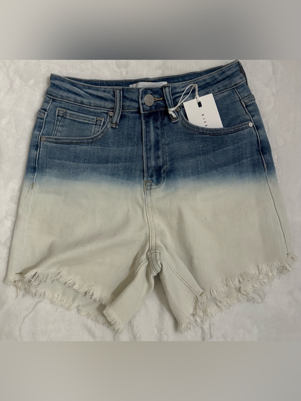 🌴🌴🌴Risen Dip-Dye Denim Cutoff Shorts - Blue to White Ombre - Picture 2 of 5